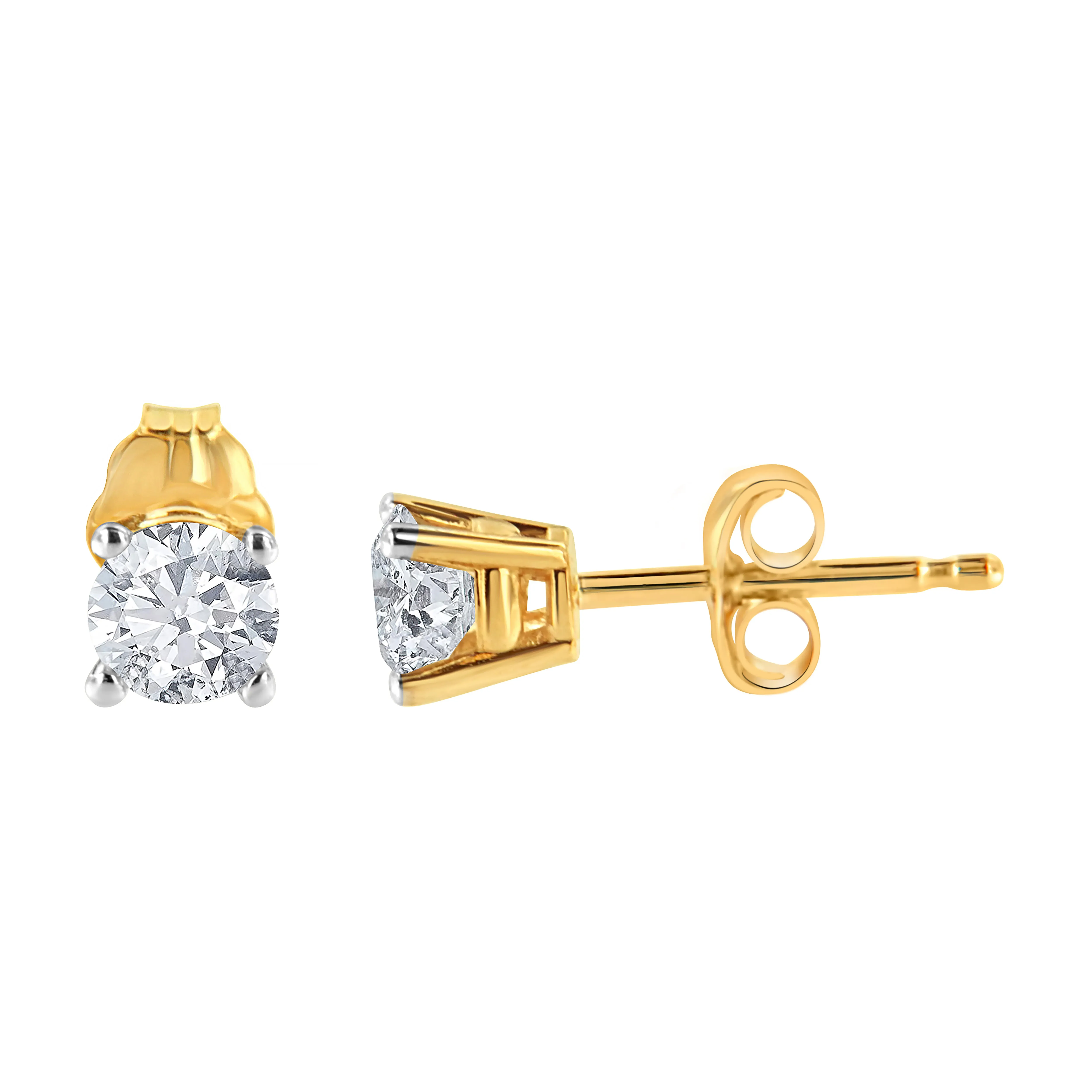 10K Yellow Gold 1/2 Cttw Round Brilliant-Cut Diamond Classic 4-Prong Stud Earrings