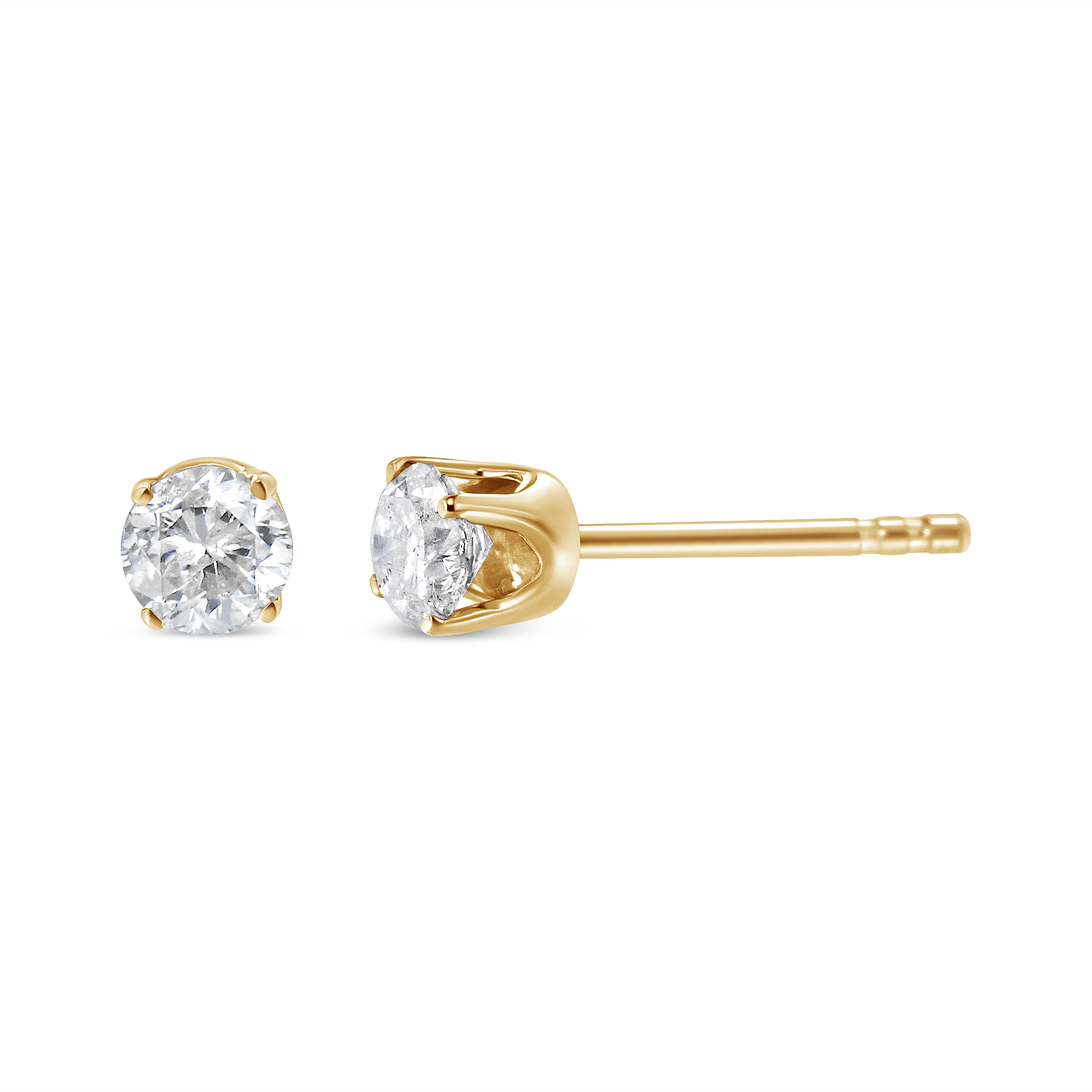 10K Yellow Gold 1/2 Cttw Round Brilliant-Cut Diamond Classic 4-Prong Stud Earrings