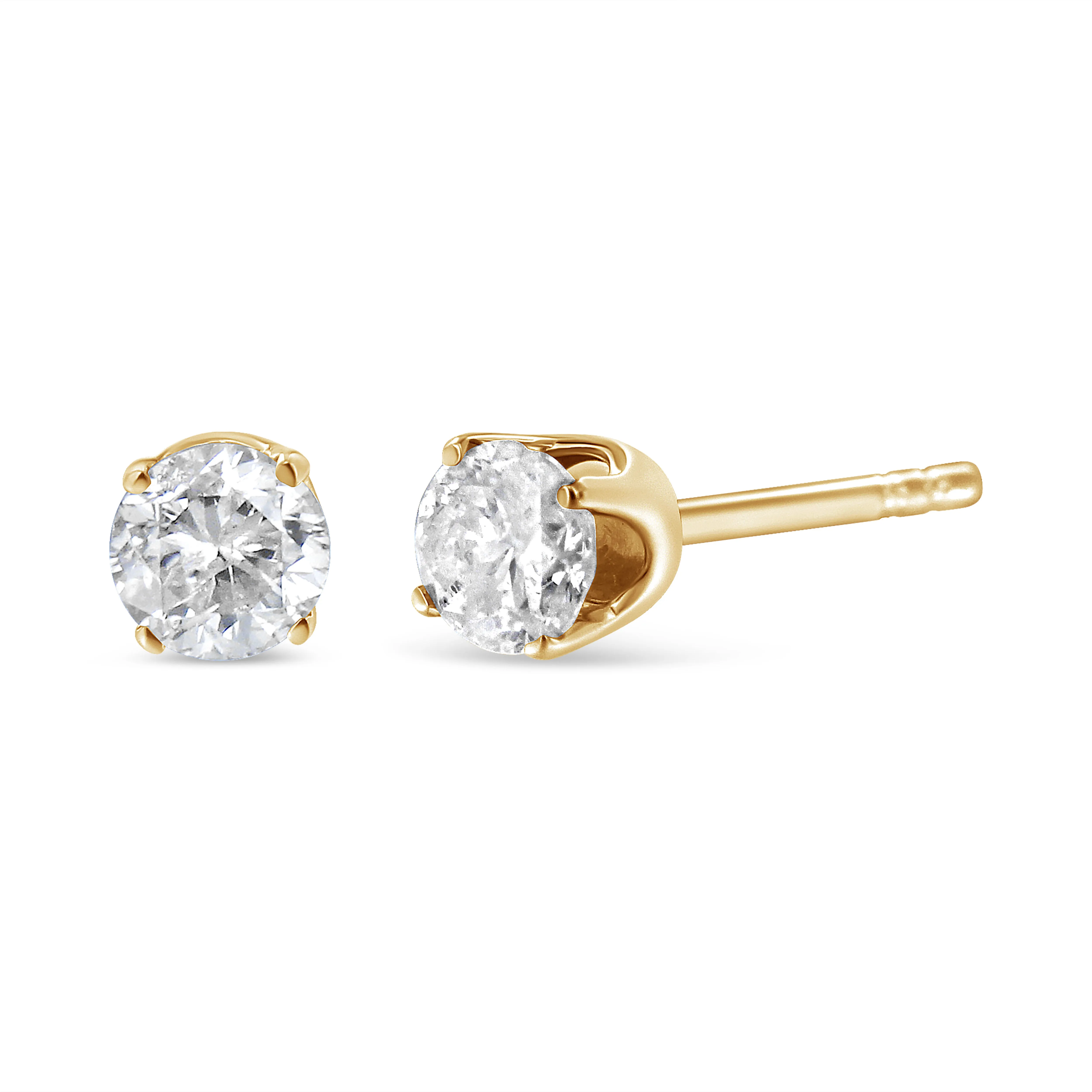 14K Yellow Gold 1/3 Cttw Round Brilliant-Cut Diamond Classic 4-Prong Stud Earrings