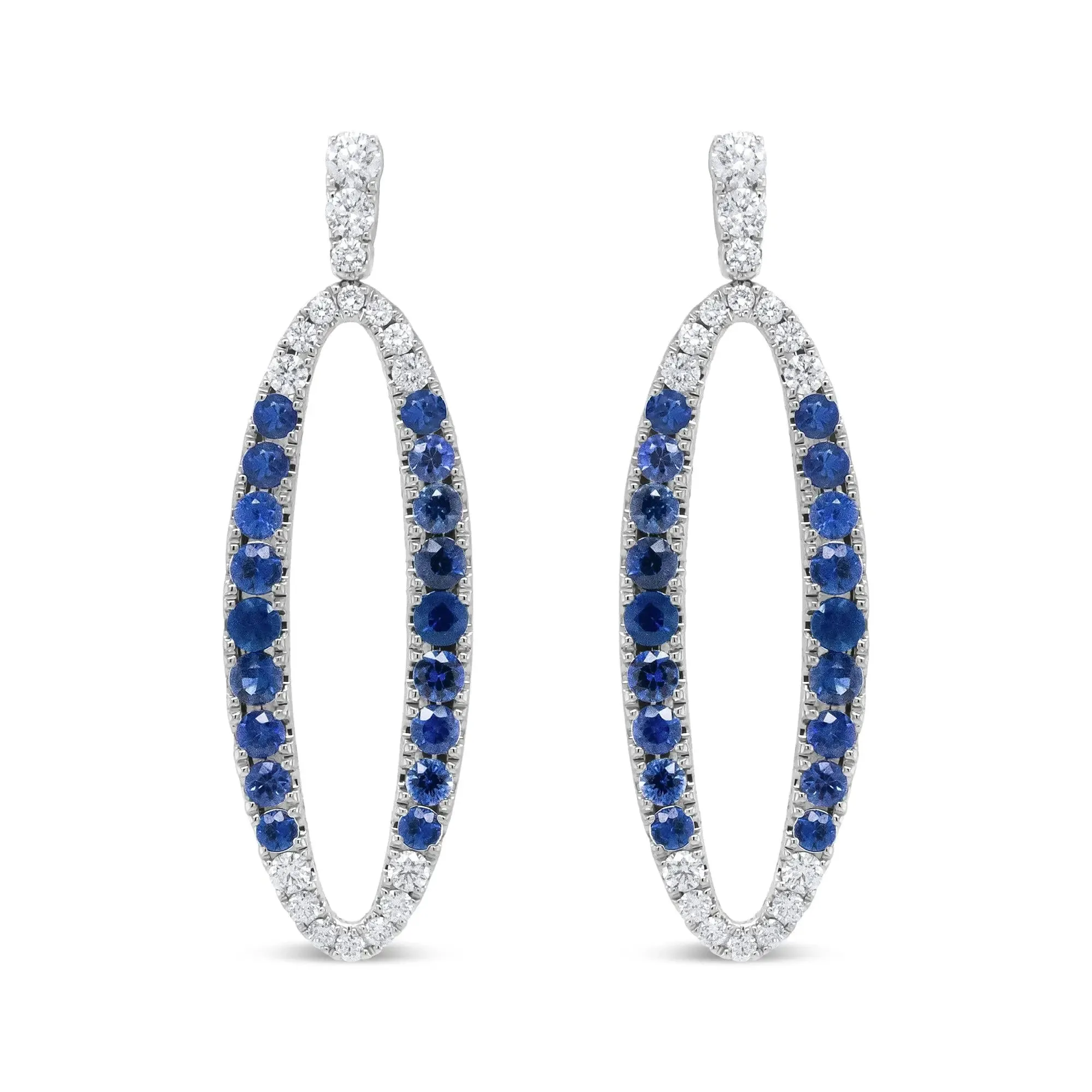 Elegant 18K White Gold Diamond and Sapphire Openwork Drop Earrings