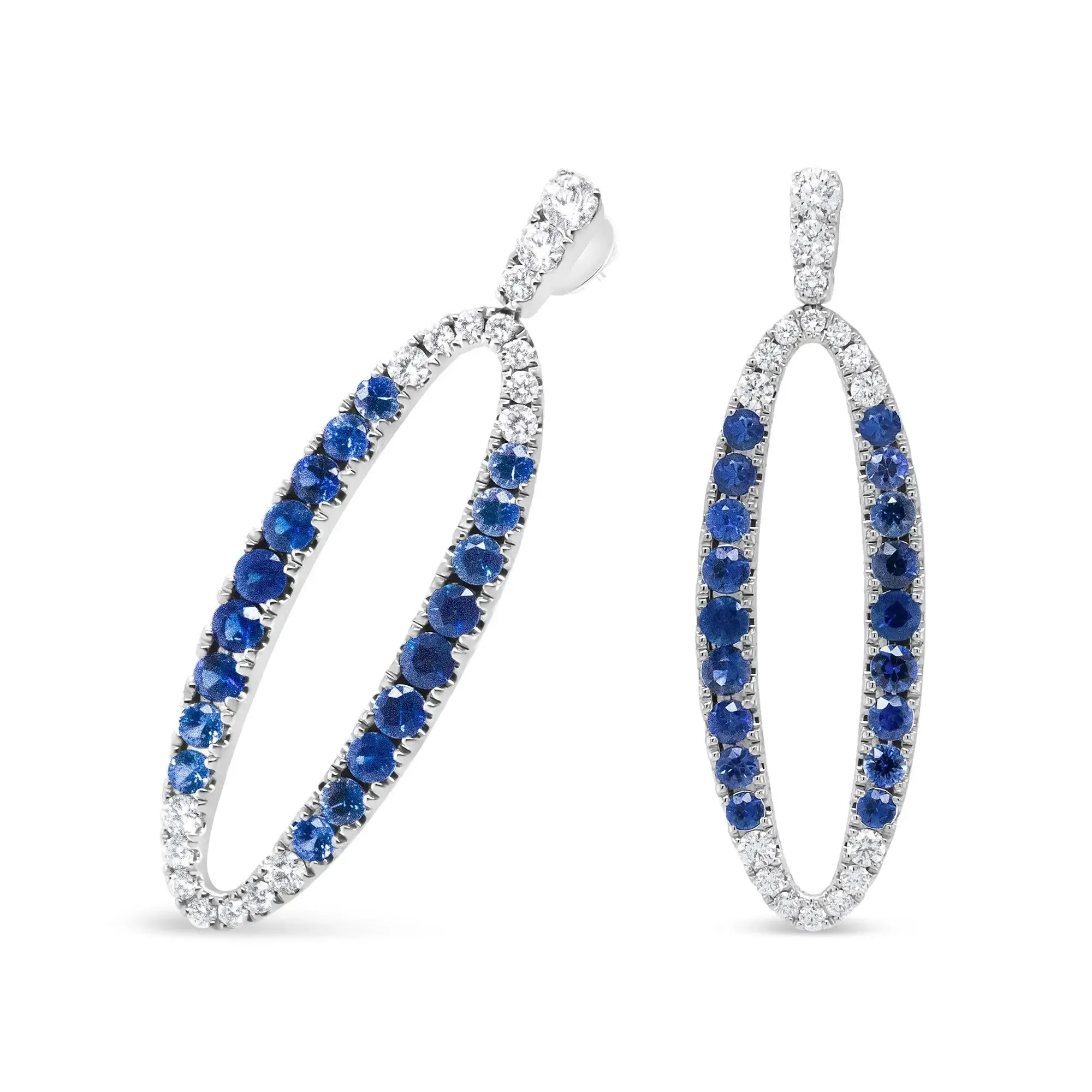 Elegant 18K White Gold Diamond and Sapphire Openwork Drop Earrings