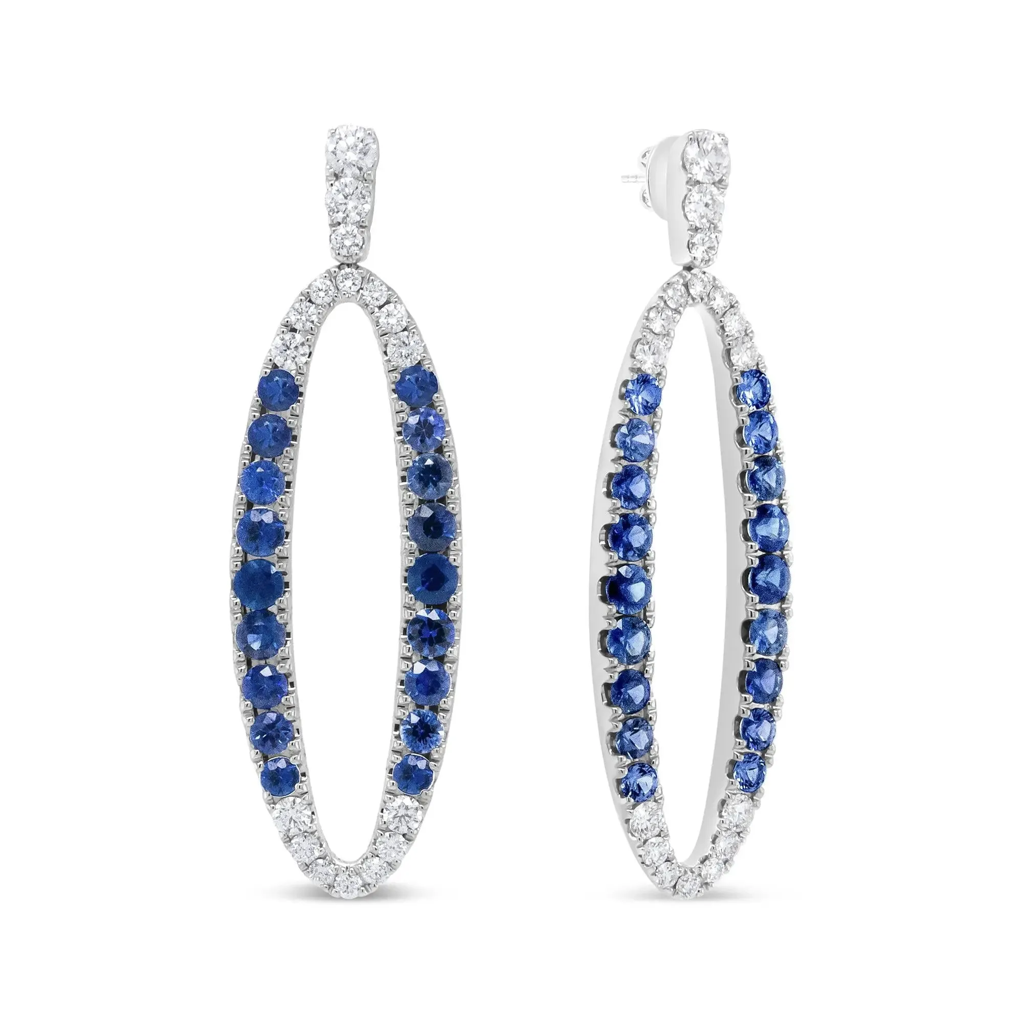 Elegant 18K White Gold Diamond and Sapphire Openwork Drop Earrings