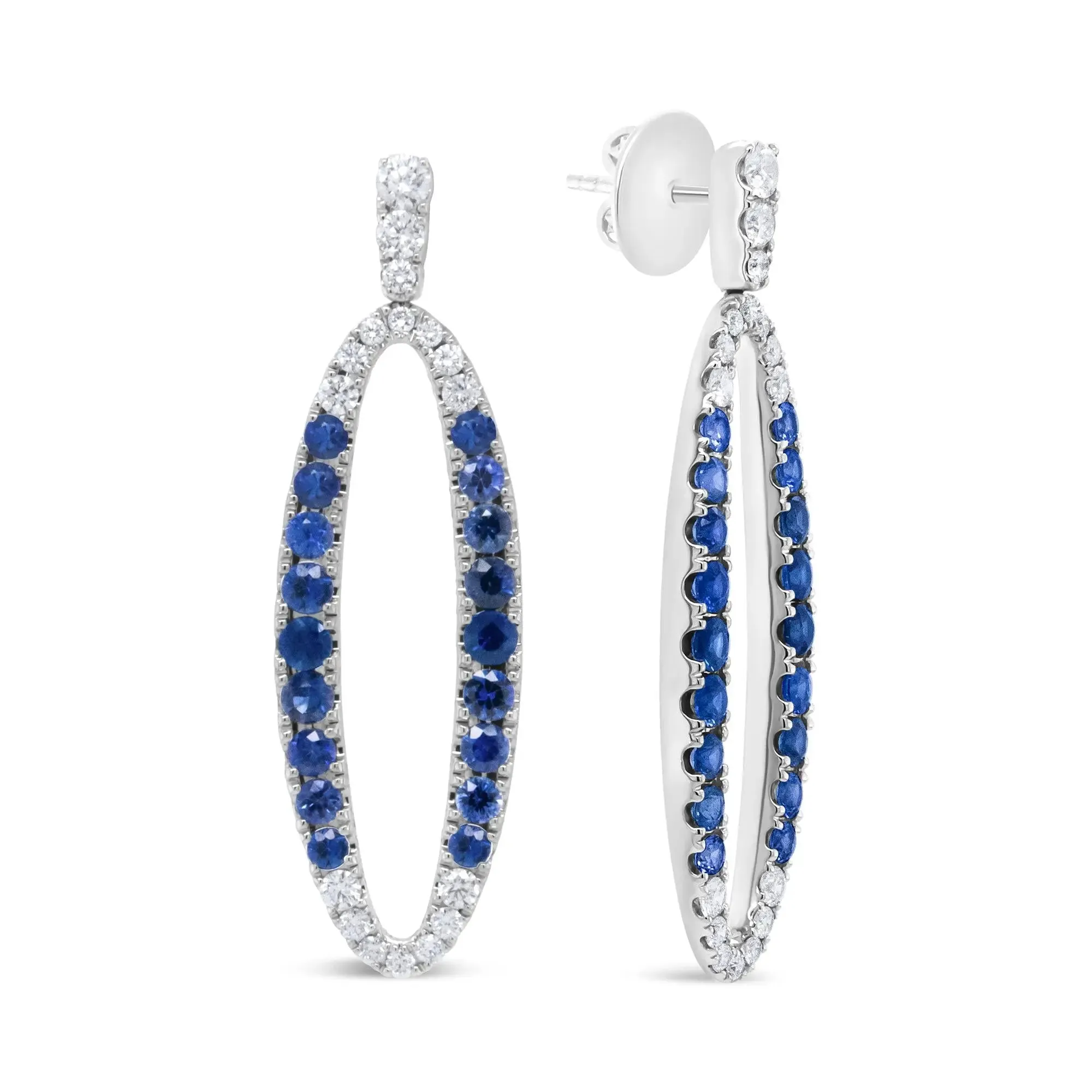 Elegant 18K White Gold Diamond and Sapphire Openwork Drop Earrings