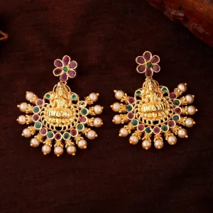 Estele Gold Plated CZ Traditional Lakshmi Devi Designer Earrings with Pearls for Women