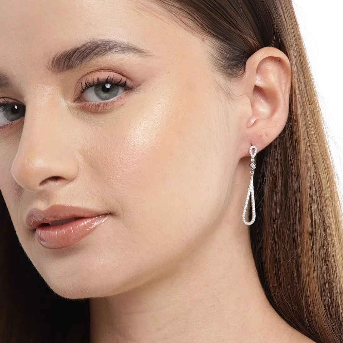 Radiant Rhodium Sparkle Cubic Zirconia 925 Sterling Silver Women's Earrings