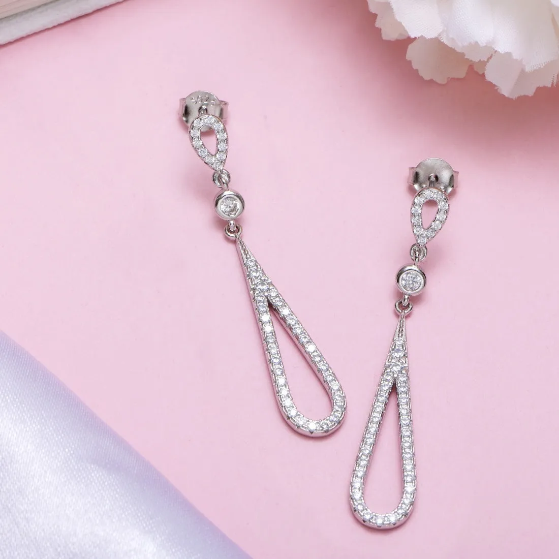 Radiant Rhodium Sparkle Cubic Zirconia 925 Sterling Silver Women's Earrings