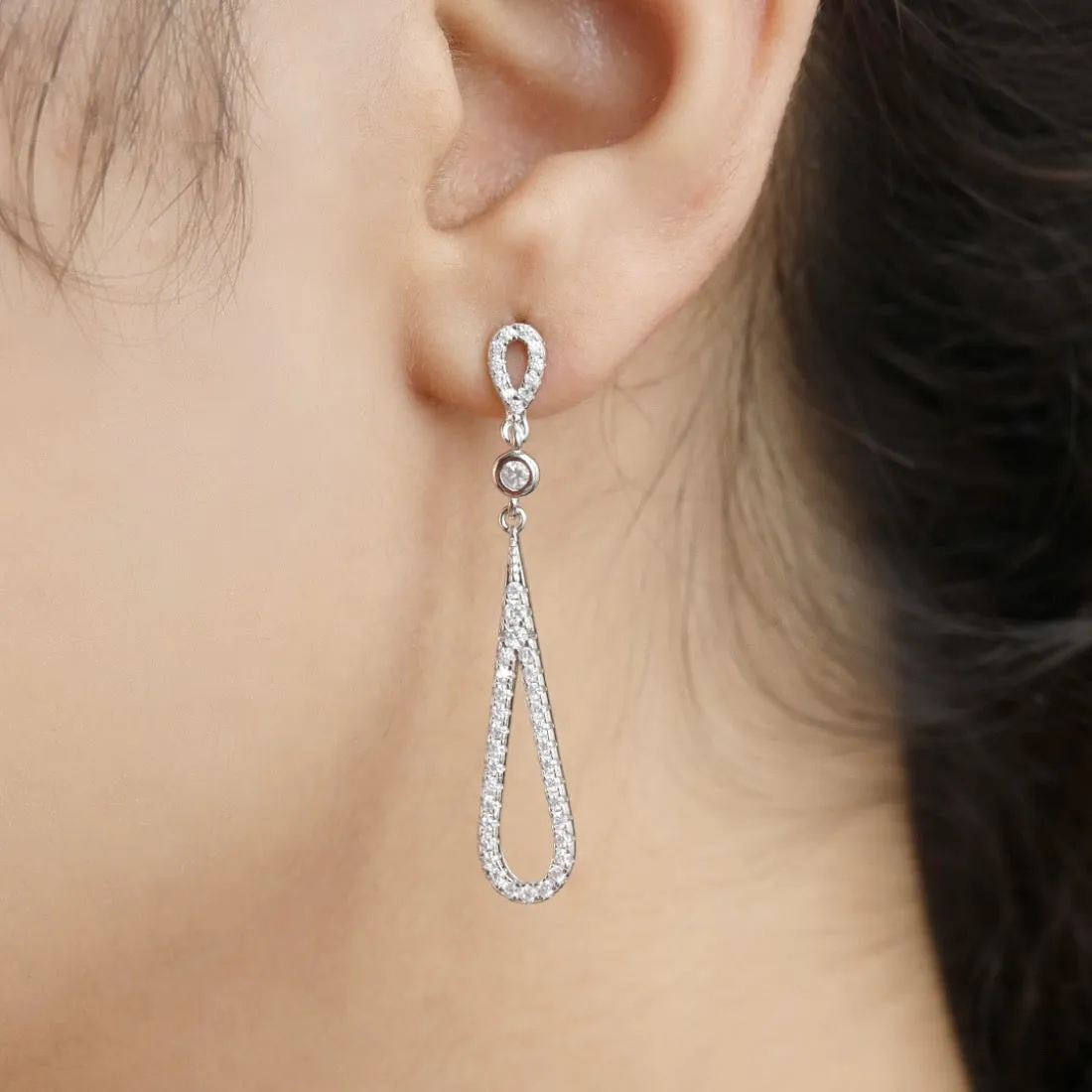 Radiant Rhodium Sparkle Cubic Zirconia 925 Sterling Silver Women's Earrings