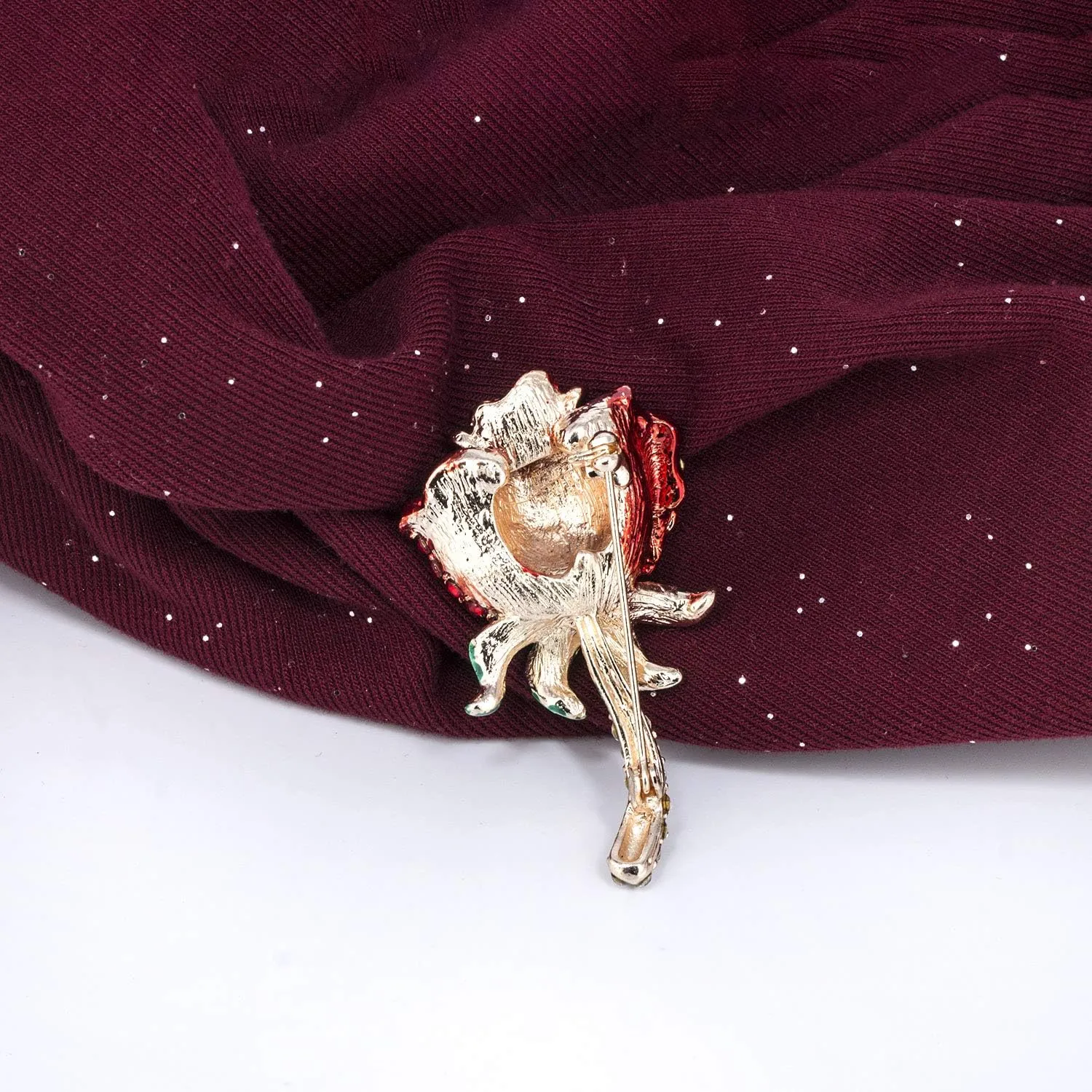 YOQUCOL Elegant Cubic Zirconia Crystal Rhinestone Red Rose Shape Brooch Pin for Women Grils