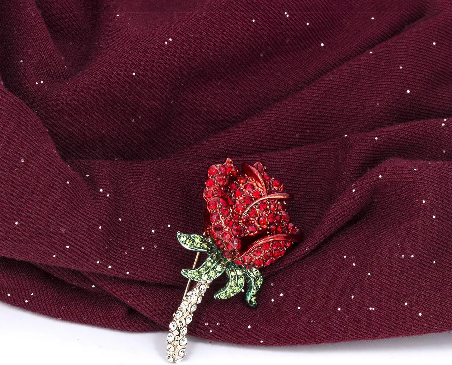 YOQUCOL Elegant Cubic Zirconia Crystal Rhinestone Red Rose Shape Brooch Pin for Women Grils