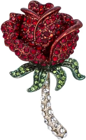 YOQUCOL Elegant Cubic Zirconia Crystal Rhinestone Red Rose Shape Brooch Pin for Women Grils