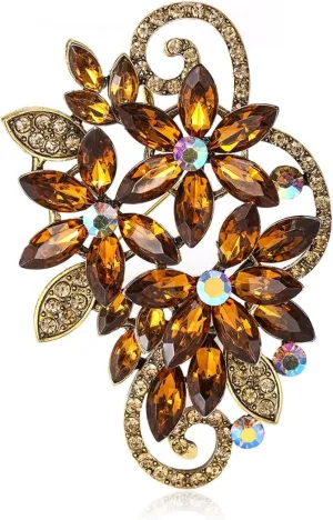 YOQUCOL Vintage Red Austrian Crystal Rhinestone Flower Shape Brooch Pin for Women